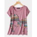 Elephant Print O-neck Short Sleeve Women Casual T-shirts