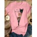 Women Cute Cartoon Cat Letter Print O-Neck Casual Short Sleeve T-Shirts