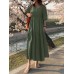 Women Lace up Solid Color Calf Length Drawstring Waist Midi Dresses