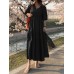 Women Lace up Solid Color Calf Length Drawstring Waist Midi Dresses