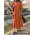 Women Lace up Solid Color Calf Length Drawstring Waist Midi Dresses