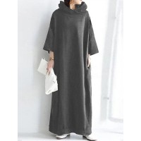 Women Loose Sweatshirt Maxi Length Side Pockets Hooded Midi Dresses