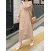 Women Solid Side Fork Elastic Waist Lace-up Ankle Length Midi Dresses