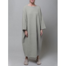 Women Thick Warm Loose Sweatshirt O-Neck Calf Length Midi Dresses