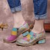 Bohemian Bloom Polychromatic Embossed Flower Splicing Floral Genuine Leather Pumps