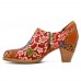 Leather Floral Splicing Stitching Zipper Chunky Heel Pumps Dress Shoes