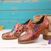 Leather Floral Splicing Stitching Zipper Chunky Heel Pumps Dress Shoes