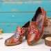 Leather Floral Splicing Stitching Zipper Chunky Heel Pumps Dress Shoes