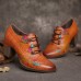 Leather Plaid Beaded Floral Elastic Strings Block Heel Pumps Dress Shoes