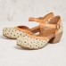 Women Flower Pattern D'Orsay Round Toe Ankle Strap Comfy Casual Heels Pumps