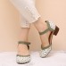 Women Flower Pattern D'Orsay Round Toe Ankle Strap Comfy Casual Heels Pumps