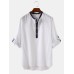 Mens 100% Cotton Stand Collar Three Quarter Sleeve Casual Henley Shirts