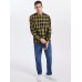 Mens Plaid Stand Collar High Low Cotton Long Sleeve Henley Shirts